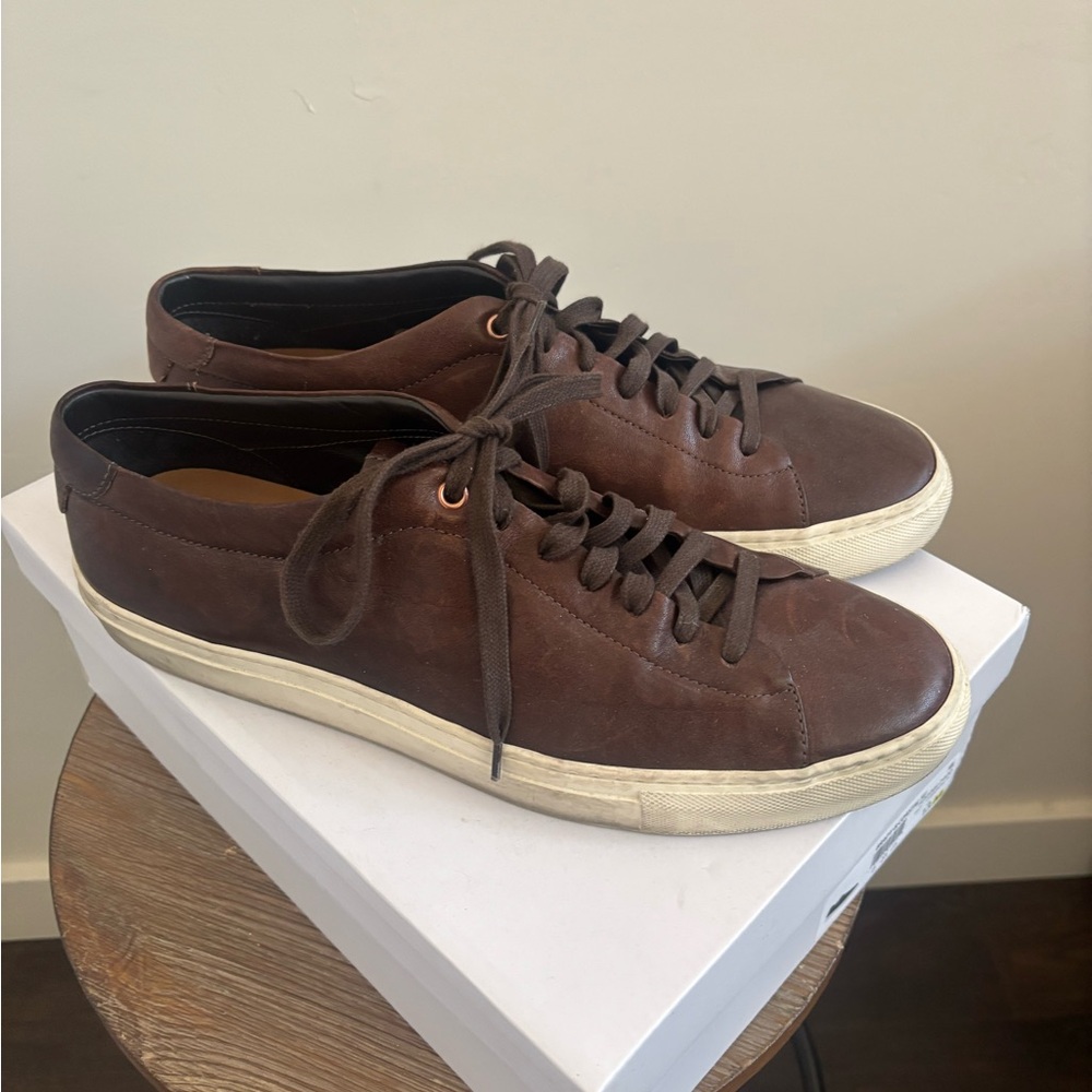 Good Man Brand Brown Leather Low-Top Lace-Up Sneakers